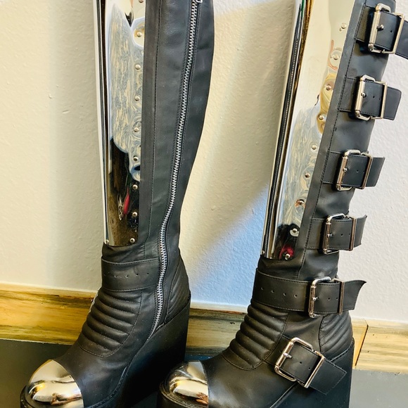 Dolls Kill Knee High Platform Buckle Boots - Picture 2 of 4